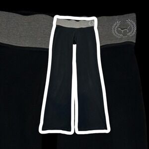 Y2K Victoria's Secret PINK Yoga Pants Black Wide Leg Flare Waist Size L *FLAWS